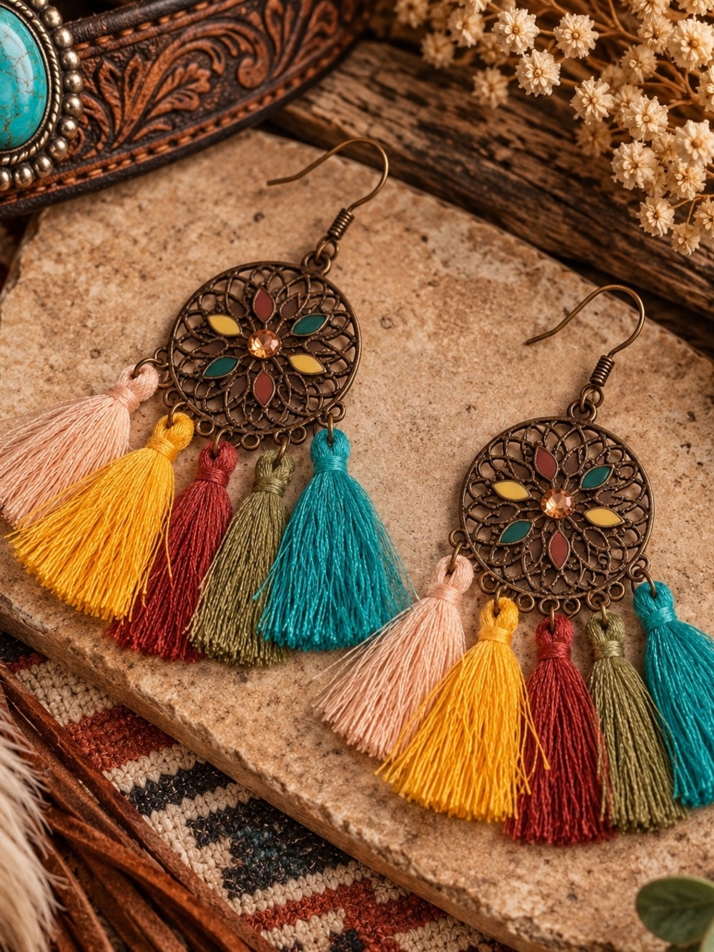 Bohemian Western Multicolor Tassel Drop Earrings - New
